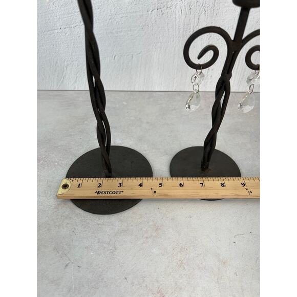 Wrought Iron Scroll Candle Holders Glass Ornate Decorative Pair - Picture 6 of 10